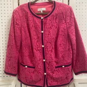Talbots Fuchsia Lace Blazer with Navy Trim